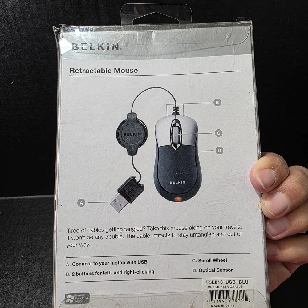 Belkin Retractable Mouse Travel Size Mini Blue F5L016-USB-BLU Box Damage NEW